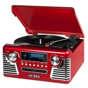 Victrola Haley Retro Record Player V50-200-RED Bluetooth 3-Speed Turntable EUC